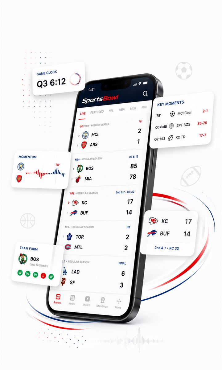 Live scores match center on a phone